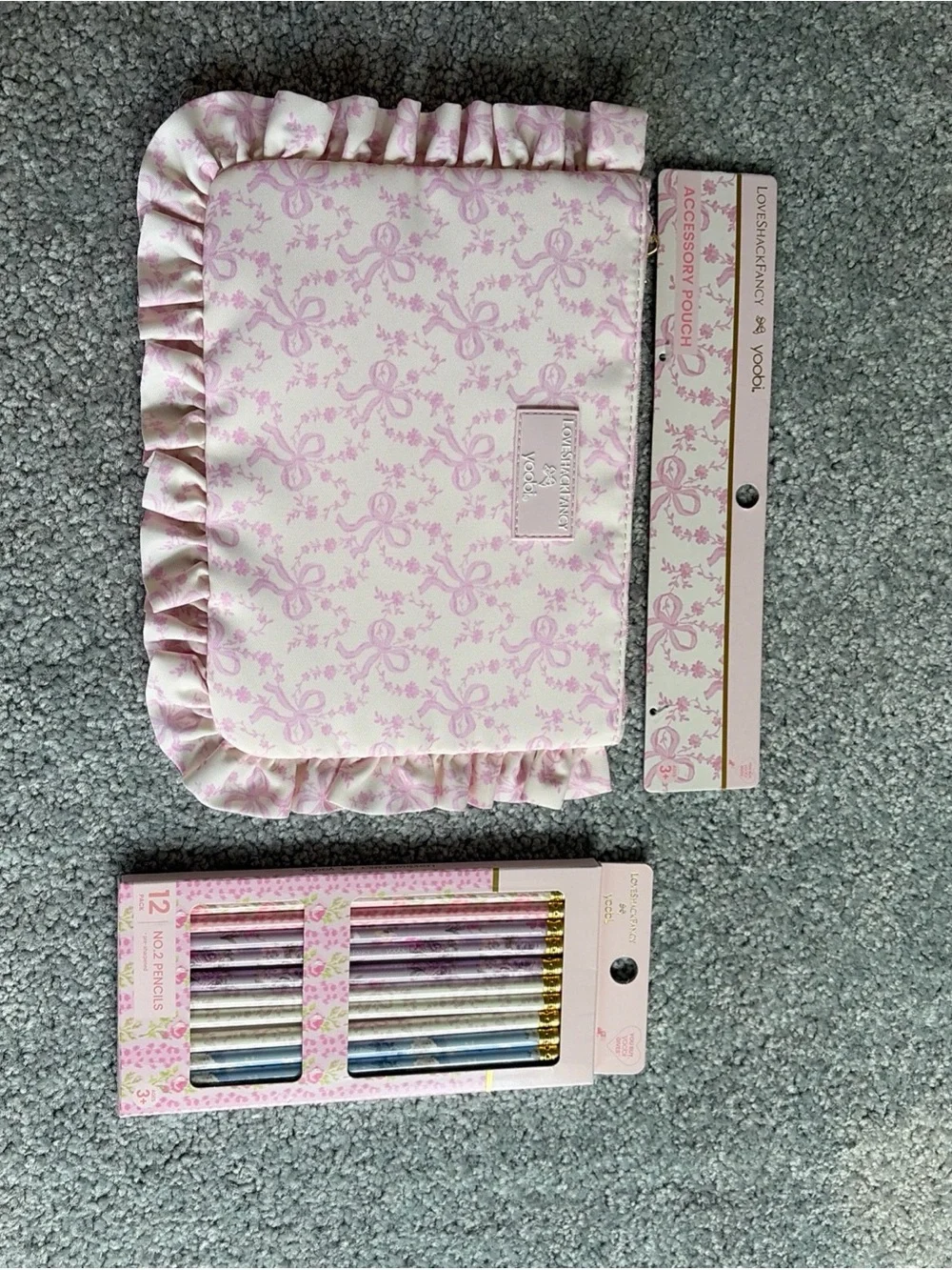 NWT LoveShackFancy X Target Yoobi Heirloim Pencil Case Chantilly Lace & Pencils